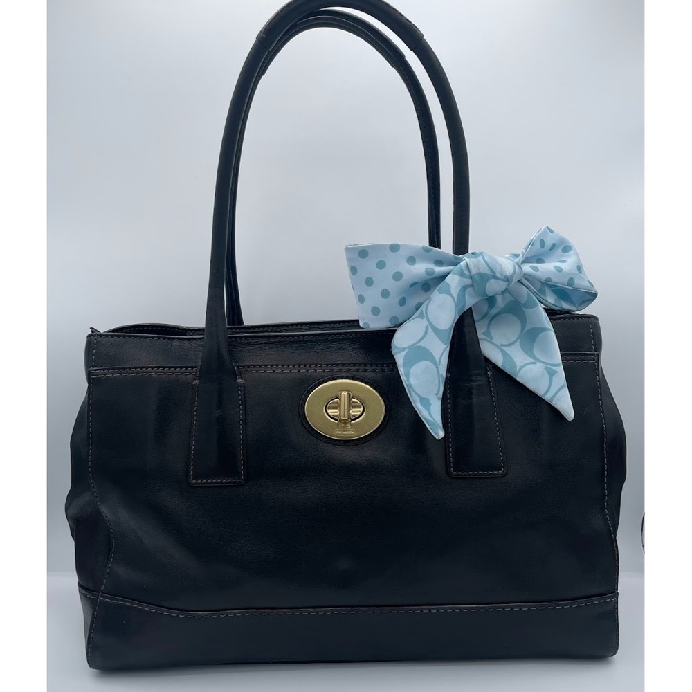 Coach Hamptons Madeline 11554 Black Leather Turnlock Carryall Tote Bag